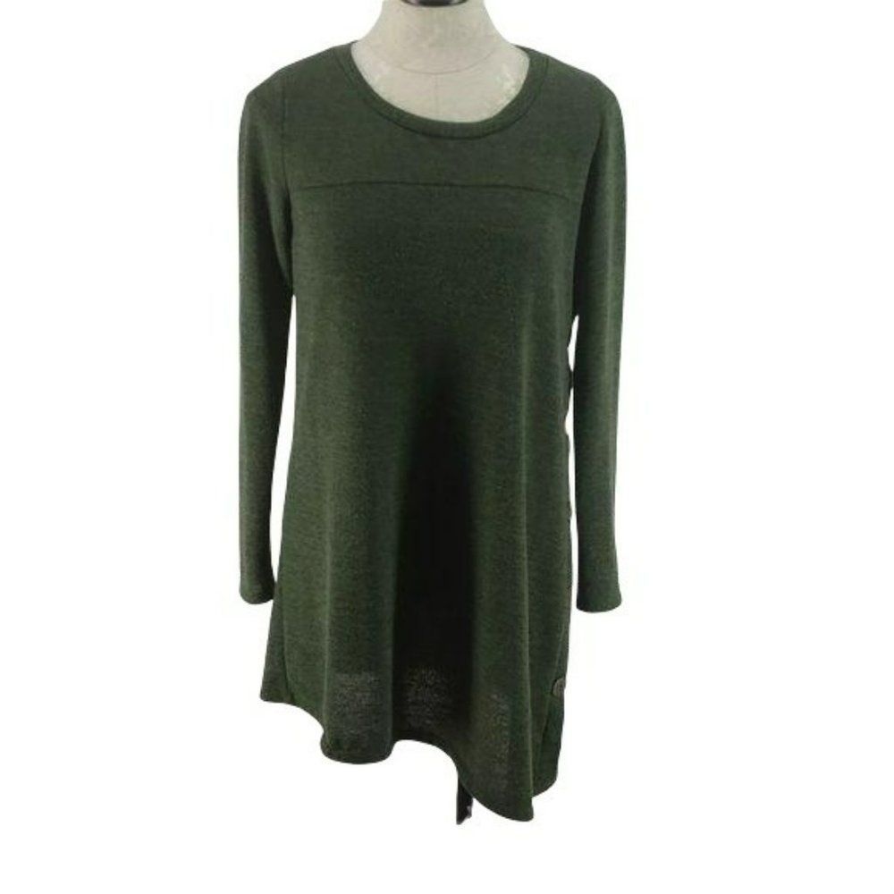 Reborn J Tunic Asymmetrical Long Sleeve Button Accent Green Medium